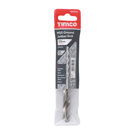 This is an image showing TIMCO Ground Jobber Drills - HSS M2 - 13.0mm - 1 Each Wallet available from T.H Wiggans Ironmongery in Kendal, quick delivery at discounted prices.