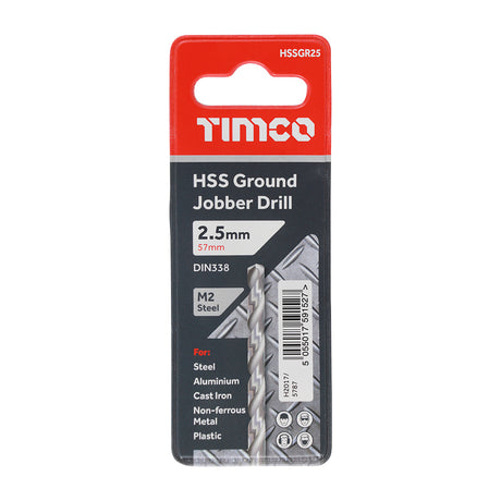 This is an image showing TIMCO Ground Jobber Drills - HSS M2 - 2.5mm - 1 Each Wallet available from T.H Wiggans Ironmongery in Kendal, quick delivery at discounted prices.