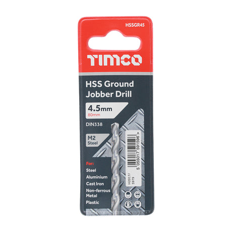 This is an image showing TIMCO Ground Jobber Drills - HSS M2 - 4.5mm - 1 Each Wallet available from T.H Wiggans Ironmongery in Kendal, quick delivery at discounted prices.