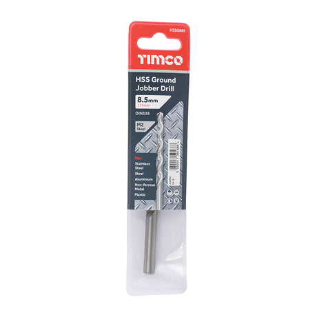 This is an image showing TIMCO Ground Jobber Drills - HSS M2 - 8.5mm - 1 Each Wallet available from T.H Wiggans Ironmongery in Kendal, quick delivery at discounted prices.
