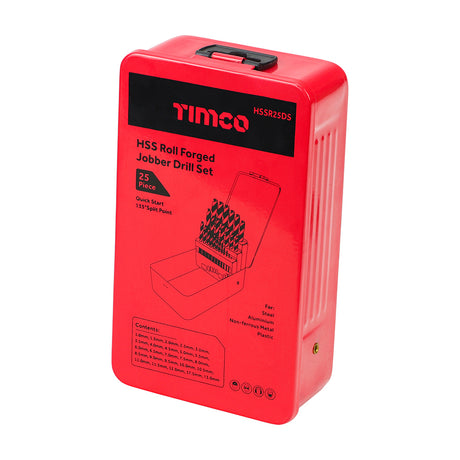 This is an image showing TIMCO Roll Forged Jobber Drills Set - HSS - 25pcs - 25 Pieces Case available from T.H Wiggans Ironmongery in Kendal, quick delivery at discounted prices.