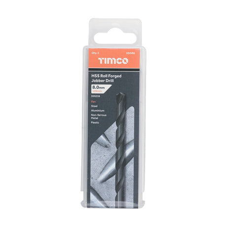 This is an image showing TIMCO Roll Forged Jobber Drills - HSS - 8.0mm - 5 Pieces Tube available from T.H Wiggans Ironmongery in Kendal, quick delivery at discounted prices.
