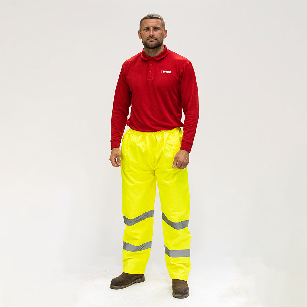 This is an image showing TIMCO Hi-Visibility Elasticated Waist Trousers - Yellow - XXX Large - 1 Each Bag available from T.H Wiggans Ironmongery in Kendal, quick delivery at discounted prices.
