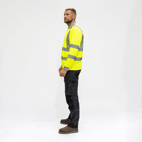 This is an image showing TIMCO Hi-Visibility Polo Shirt - Long Sleeve - Yellow - Small - 1 Each Bag available from T.H Wiggans Ironmongery in Kendal, quick delivery at discounted prices.