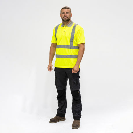 This is an image showing TIMCO Hi-Visibility Polo Shirt - Short Sleeve - Yellow - Large - 1 Each Bag available from T.H Wiggans Ironmongery in Kendal, quick delivery at discounted prices.