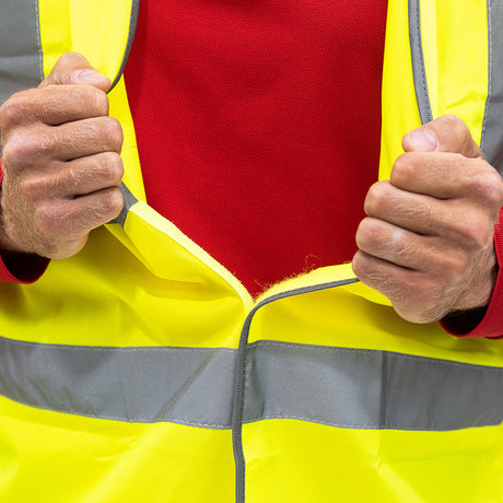 This is an image showing TIMCO Hi-Visibility Vest - Yellow - Large - 1 Each Bag available from T.H Wiggans Ironmongery in Kendal, quick delivery at discounted prices.