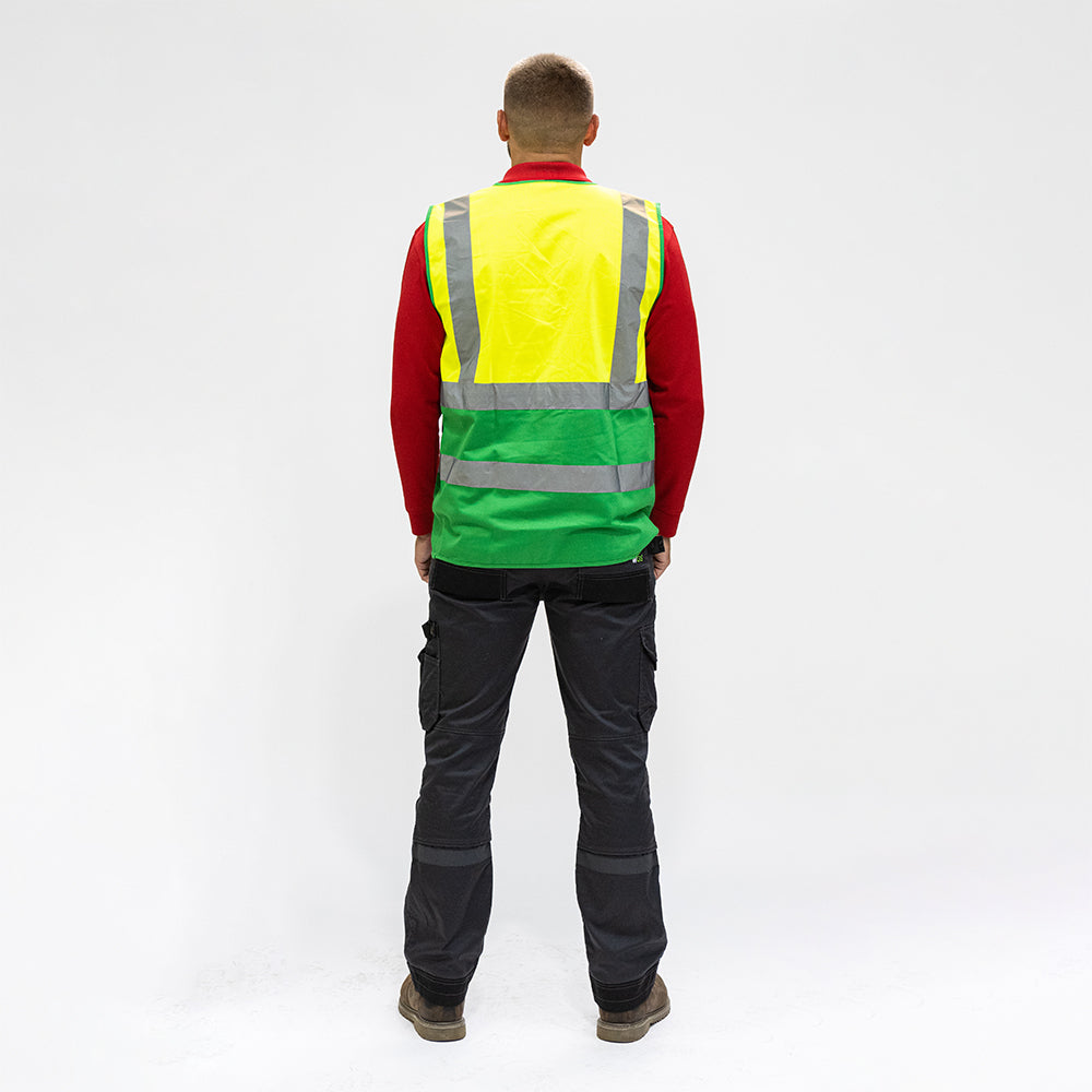 This is an image showing TIMCO Hi-Visibility Executive Vest - Yellow & Green - Medium - 1 Each Bag available from T.H Wiggans Ironmongery in Kendal, quick delivery at discounted prices.