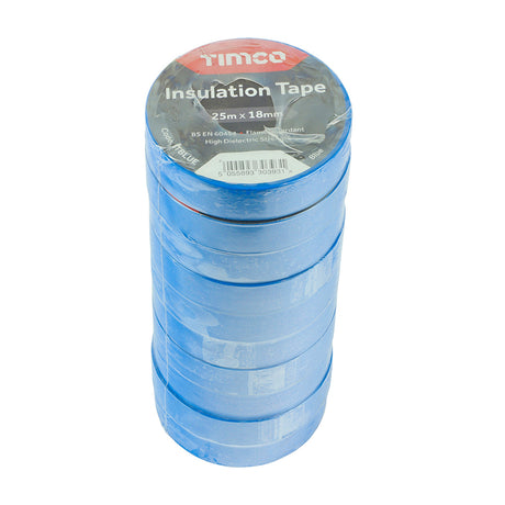 This is an image showing TIMCO PVC Insulation Tape - Blue - 25m x 18mm - 10 Pieces Roll Pack available from T.H Wiggans Ironmongery in Kendal, quick delivery at discounted prices.