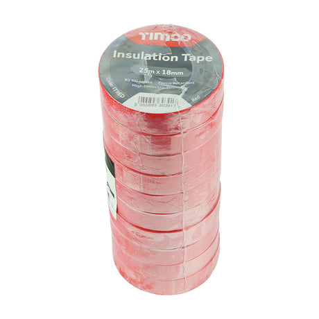 This is an image showing TIMCO PVC Insulation Tape - Red - 25m x 18mm - 10 Pieces Roll Pack available from T.H Wiggans Ironmongery in Kendal, quick delivery at discounted prices.