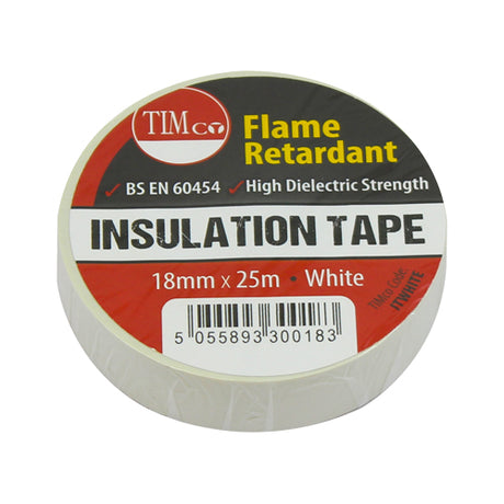 This is an image showing TIMCO PVC Insulation Tape - White - 25m x 18mm - 10 Pieces Roll Pack available from T.H Wiggans Ironmongery in Kendal, quick delivery at discounted prices.
