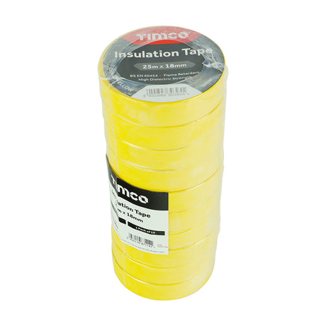 This is an image showing TIMCO PVC Insulation Tape - Yellow - 25m x 18mm - 10 Pieces Roll Pack available from T.H Wiggans Ironmongery in Kendal, quick delivery at discounted prices.