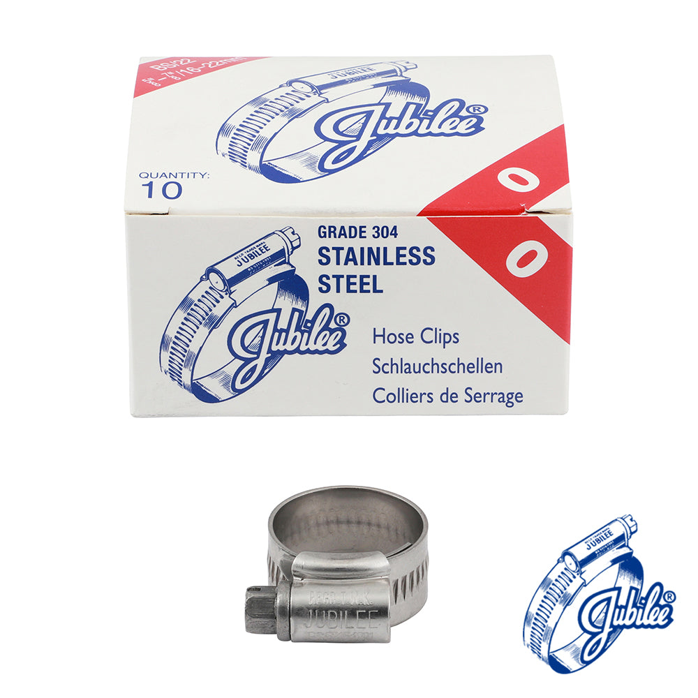 This is an image showing TIMCO Jubilee Clip Stainless Steel - 0SS - 16 - 22mm - 10 Pieces Box available from T.H Wiggans Ironmongery in Kendal, quick delivery at discounted prices.