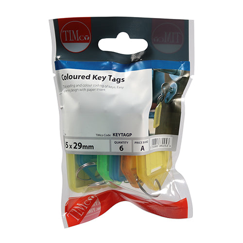 This is an image showing TIMCO Coloured Key Tags - Mixed Colours - 6 Pieces TIMpac available from T.H Wiggans Ironmongery in Kendal, quick delivery at discounted prices.