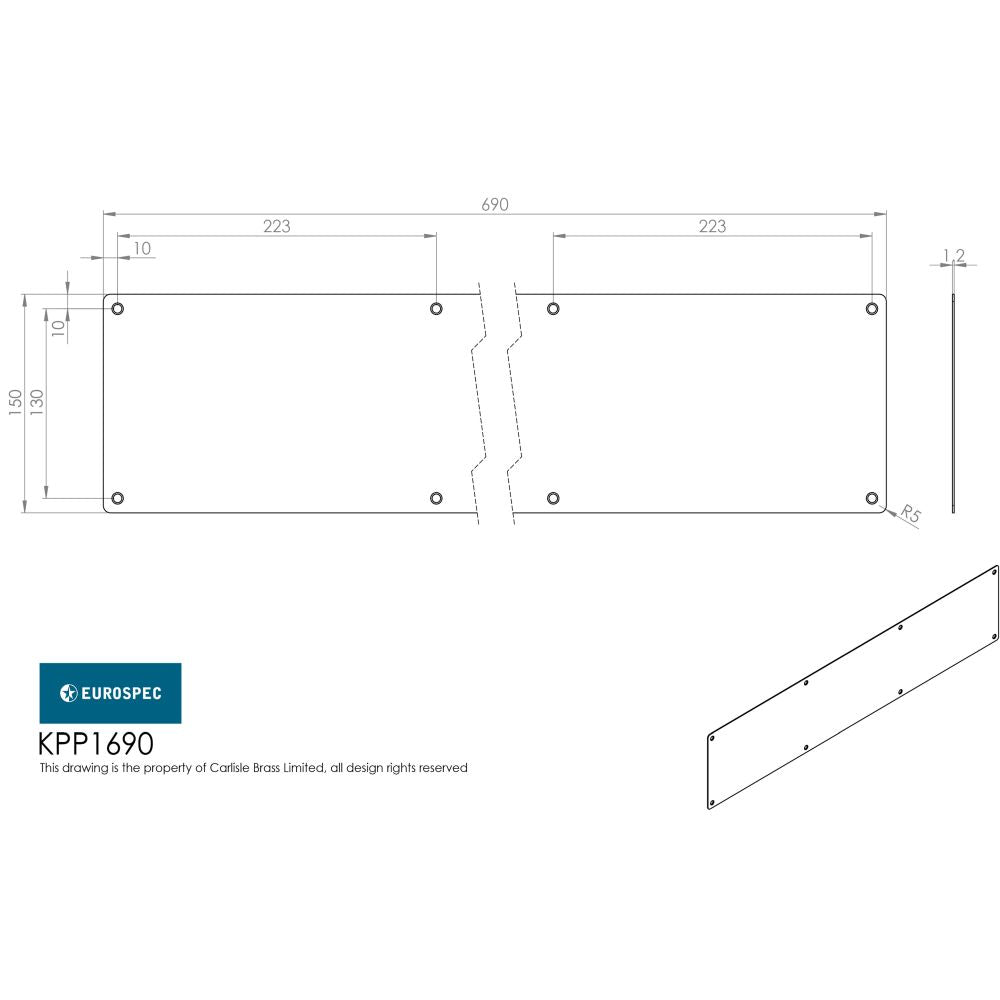 This is an image of Eurospec - Kickplate 690 x 150mm - SSS available to order from T.H Wiggans Architectural Ironmongery in Kendal, quick delivery and discounted prices.