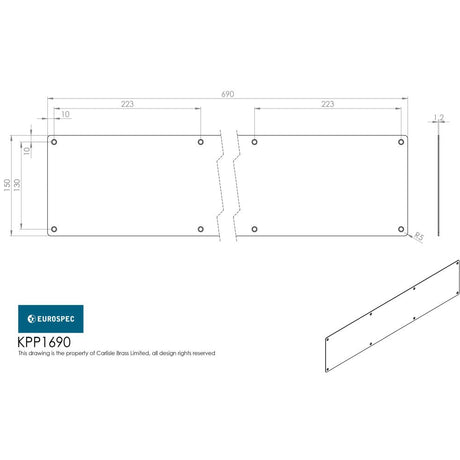 This is an image of Eurospec - Kickplate 690 x 150mm - SSS available to order from T.H Wiggans Architectural Ironmongery in Kendal, quick delivery and discounted prices.