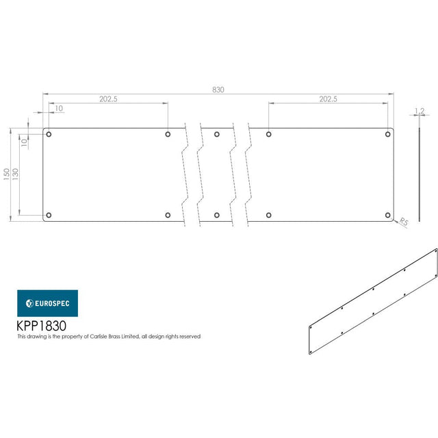 This is an image of Eurospec - Kickplate 830 x 150mm - SSS available to order from T.H Wiggans Architectural Ironmongery in Kendal, quick delivery and discounted prices.