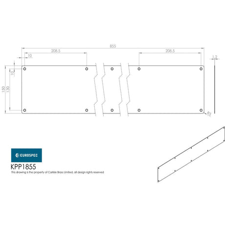 This is an image of Eurospec - Kickplate 855 x 150mm - SSS available to order from T.H Wiggans Architectural Ironmongery in Kendal, quick delivery and discounted prices.