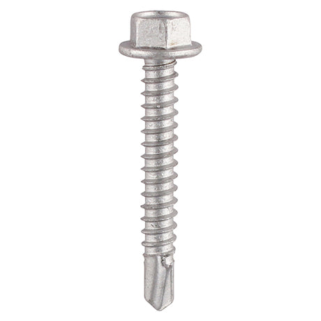 This is an image showing TIMCO Metal Construction Light Section Screws - Hex - Self-Drilling - Exterior - Silver Organic - 5.5 x 25 - 200 Pieces TIMbag available from T.H Wiggans Ironmongery in Kendal, quick delivery at discounted prices.