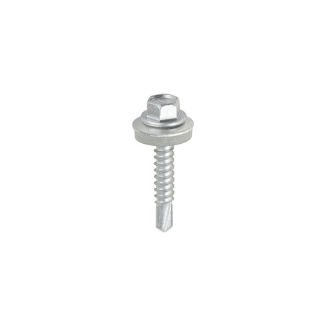 This is an image showing TIMCO Metal Construction Light Section Screws - Hex - EPDM Washer - Self-Drilling - Exterior - Silver Organic - 5.5 x 32 - 100 Pieces Box available from T.H Wiggans Ironmongery in Kendal, quick delivery at discounted prices.