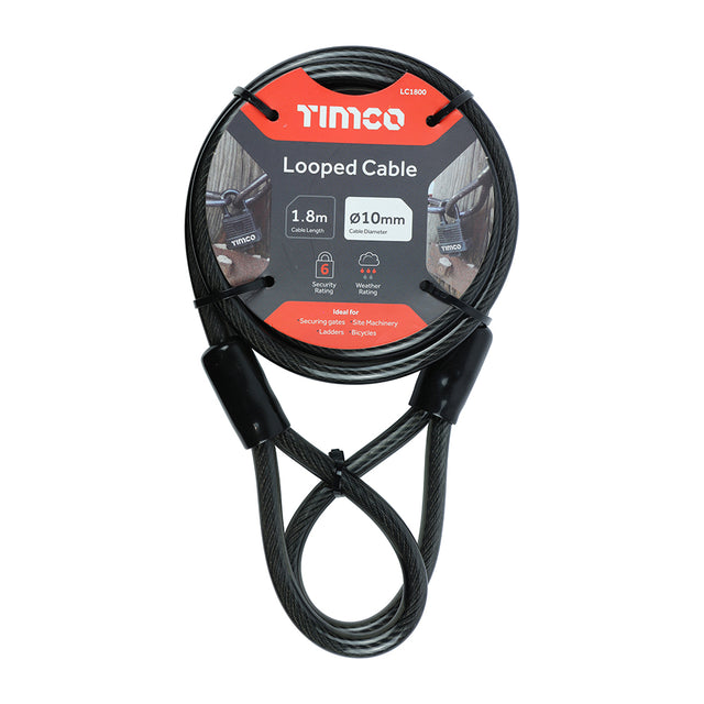 This is an image showing TIMCO Looped Security Cable - 10mm x 1.8m - 1 Each Backing Card available from T.H Wiggans Ironmongery in Kendal, quick delivery at discounted prices.