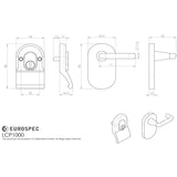 This image is a line drwaing of a Eurospec - Security Cylinder Pull with Mini Lever - Satin Chrome available to order from Trade Door Handles in Kendal