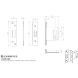 This image is a line drwaing of a Eurospec - Easi-T 3 Lever Deadlock 64mm - Satin Stainless Steel available to order from T.H Wiggans Architectural Ironmongery in Kendal