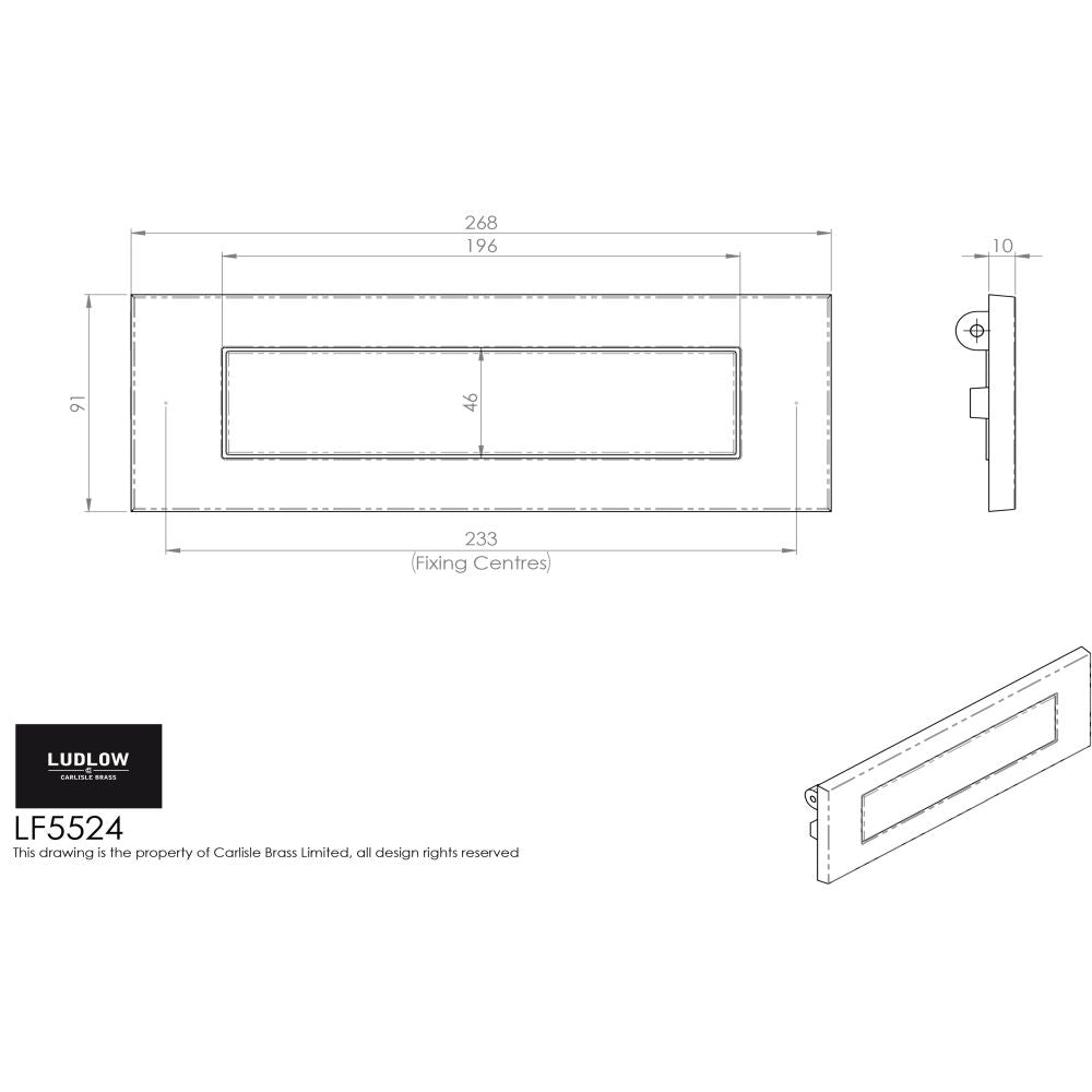 This image is a line drwaing of a Ludlow - Traditional Letter Plate 268 x 91mm - Black Antique available to order from Trade Door Handles in Kendal