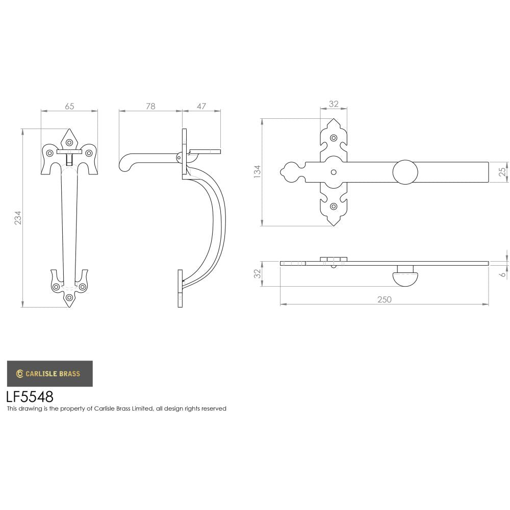 This image is a line drwaing of a Ludlow - Suffolk Latch - Black Antique available to order from Trade Door Handles in Kendal