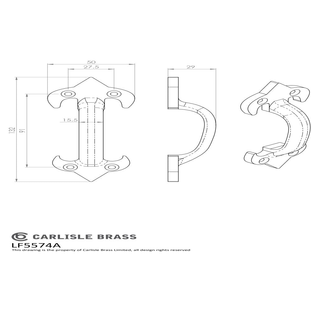 This image is a line drwaing of a Ludlow - Pull Handle 133mm - Black Antique available to order from Trade Door Handles in Kendal