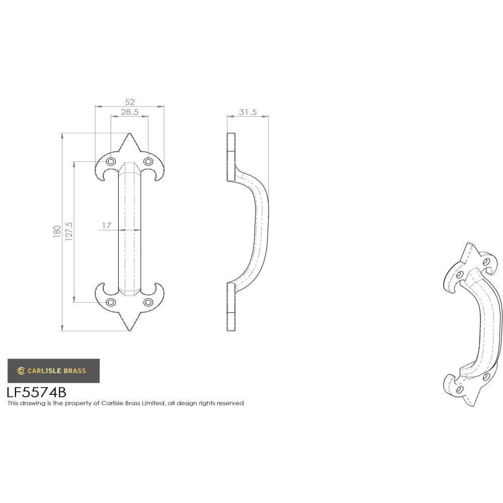 This image is a line drwaing of a Ludlow - Pull Handle 178mm - Black Antique available to order from Trade Door Handles in Kendal