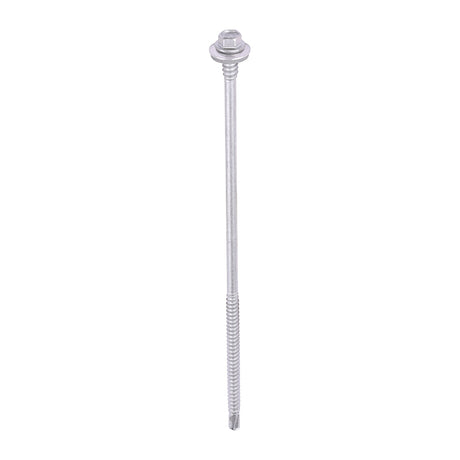 This is an image showing TIMCO Metal Construction Composite Panel Screws - Hex - EPDM Washer - Self-Drilling - Exterior - Silver Organic - 5.5/6.3 x 180 - 50 Pieces Box available from T.H Wiggans Ironmongery in Kendal, quick delivery at discounted prices.