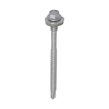 This is an image showing TIMCO Metal Construction Composite Panel Screws - Hex - EPDM Washer - Self-Drilling - Exterior - Silver Organic - 5.5/6.3 x 82 - 100 Pieces Box available from T.H Wiggans Ironmongery in Kendal, quick delivery at discounted prices.