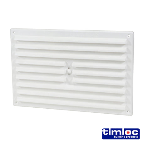 This is an image showing TIMCO Timloc Internal Plastic Hit and Miss Louvre Grille Vent - White - 1209W - 260 x 170 - 1 Each Bag available from T.H Wiggans Ironmongery in Kendal, quick delivery at discounted prices.