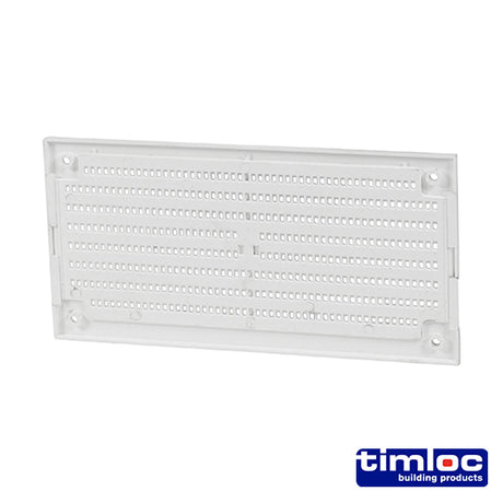 This is an image showing TIMCO Timloc Internal Plastic Louvre Mini Grille Vent with Flyscreen - White - 1218WF - 166 x 85 - 1 Each Bag available from T.H Wiggans Ironmongery in Kendal, quick delivery at discounted prices.