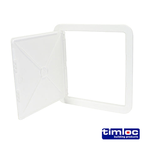 This is an image showing TIMCO Timloc Access Panel - Plastic - Hinged - White - AP300 - 305 x 305 - 1 Each Bag available from T.H Wiggans Ironmongery in Kendal, quick delivery at discounted prices.