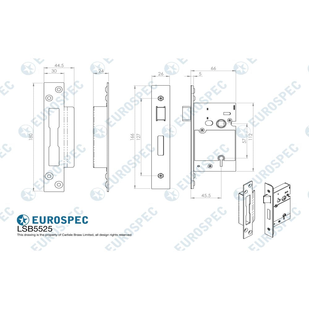 This image is a line drwaing of a Eurospec - Easi T 5 Lever BS Sashlock 64mm - SSS available to order from T.H Wiggans Architectural Ironmongery in Kendal