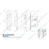 This image is a line drwaing of a Eurospec - Easi T 5 Lever BS Sashlock 64mm - SSS available to order from T.H Wiggans Architectural Ironmongery in Kendal