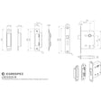 This image is a line drwaing of a Eurospec - Contract 3 Lever Sashlock Radius 64mm - Nickel Plate available to order from T.H Wiggans Architectural Ironmongery in Kendal