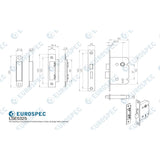 This image is a line drwaing of a Eurospec - Contract 3 Lever Sashlock 64mm - Satin Nickel available to order from T.H Wiggans Architectural Ironmongery in Kendal