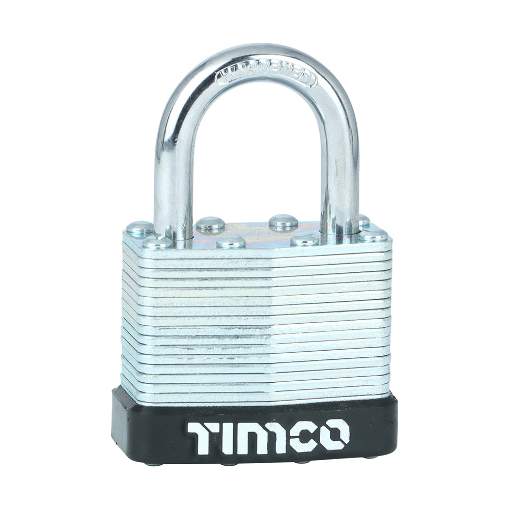 This is an image showing TIMCO Laminated Padlock - 40mm - 1 Each Blister Pack available from T.H Wiggans Ironmongery in Kendal, quick delivery at discounted prices.
