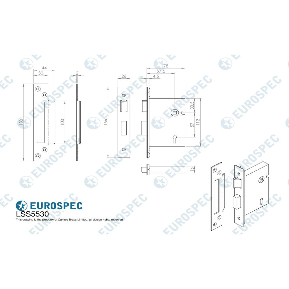 This image is a line drwaing of a Eurospec - 5 Lever Sashlock 76mm - Satin Stainless Steel available to order from T.H Wiggans Architectural Ironmongery in Kendal