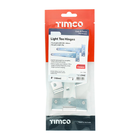 This is an image showing TIMCO Pair of Light Tee Hinges - Zinc - 4" - 1 Each TIMpac available from T.H Wiggans Ironmongery in Kendal, quick delivery at discounted prices.