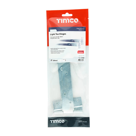 This is an image showing TIMCO Pair of Light Tee Hinges - Zinc - 8" - 1 Each TIMbag available from T.H Wiggans Ironmongery in Kendal, quick delivery at discounted prices.