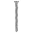 This is an image showing TIMCO Metal Construction Timber to Light Section Screws - Countersunk - Wing-Tip - Self-Drilling - Exterior - Silver Organic - 4.2 x 38 - 200 Pieces Box available from T.H Wiggans Ironmongery in Kendal, quick delivery at discounted prices.