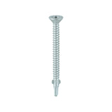 This is an image showing TIMCO Metal Construction Timber to Light Section Screws - Countersunk - Wing-Tip - Self-Drilling - Exterior - Silver Organic - 5.5 x 65 - 200 Pieces Box available from T.H Wiggans Ironmongery in Kendal, quick delivery at discounted prices.