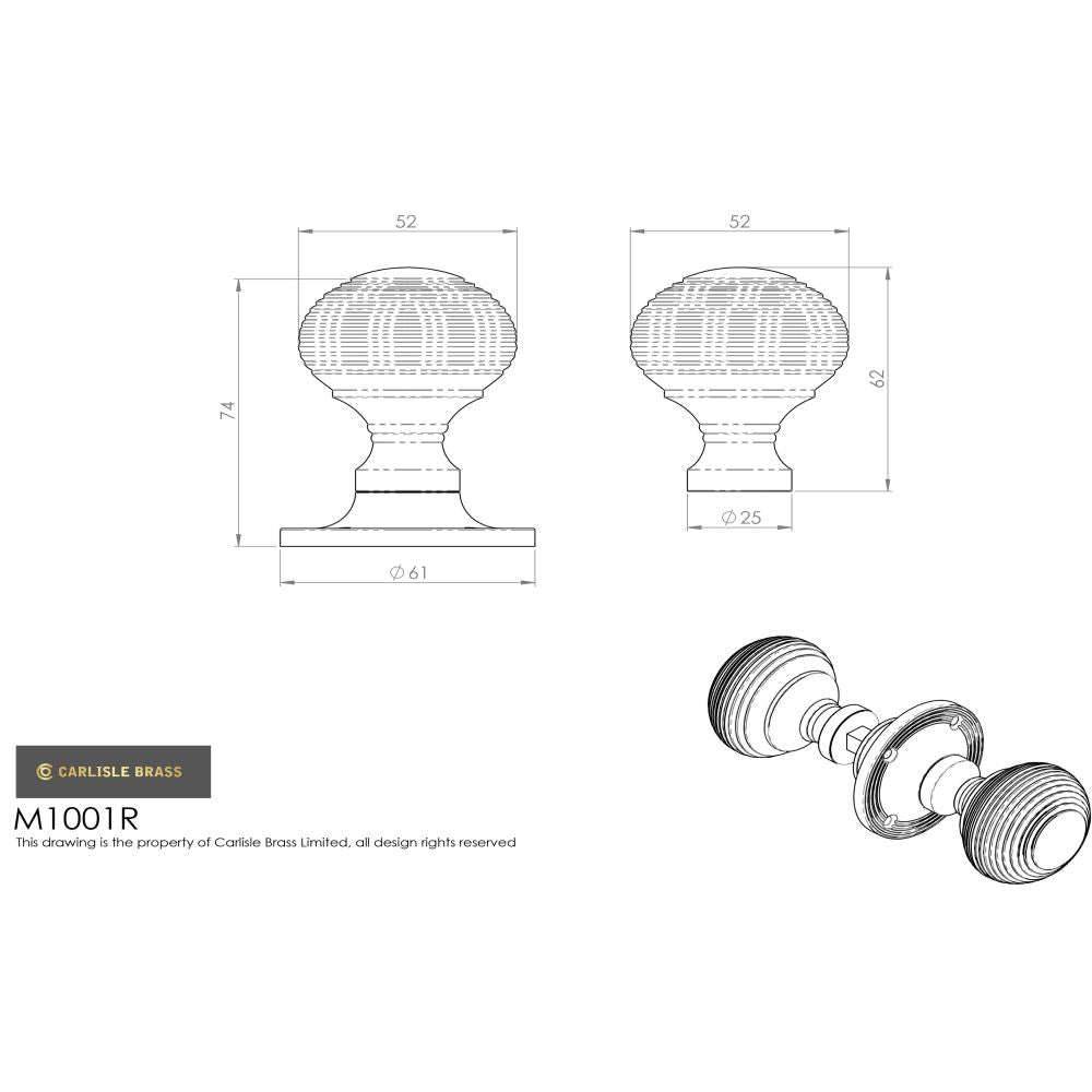 This image is a line drwaing of a Carlisle Brass - Queen Anne Mortice Rim Knob - Polished Brass available to order from Trade Door Handles in Kendal