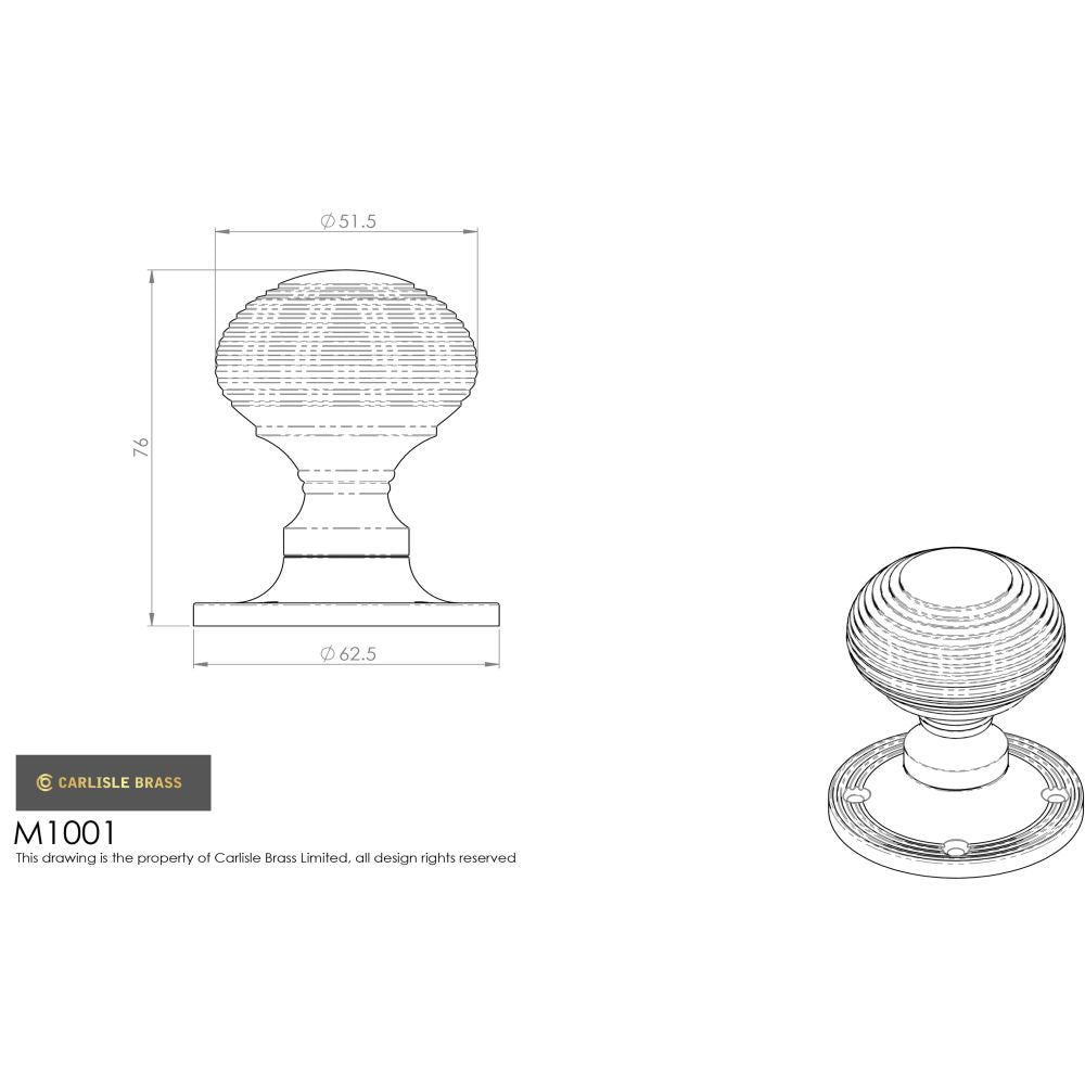 This image is a line drwaing of a Carlisle Brass - Queen Anne Mortice Knob - Matt Black available to order from Trade Door Handles in Kendal