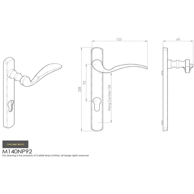 This is an image of Carlisle Brass - Scroll Lever on Narrow Plate R/H - Black available to order from T.H Wiggans Architectural Ironmongery in Kendal, quick delivery and discounted prices.