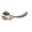 This is an image of Mediterranean Malaga Lever on Round Rose - Satin Nickel available to order from T.H Wiggans Architectural Ironmongery in Kendal, quick delivery and discounted prices.