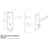 This image is a line drwaing of a Carlisle Brass - Victorian Lever on WC Bathroom Backplate - Polished Chrome available to order from Trade Door Handles in Kendal